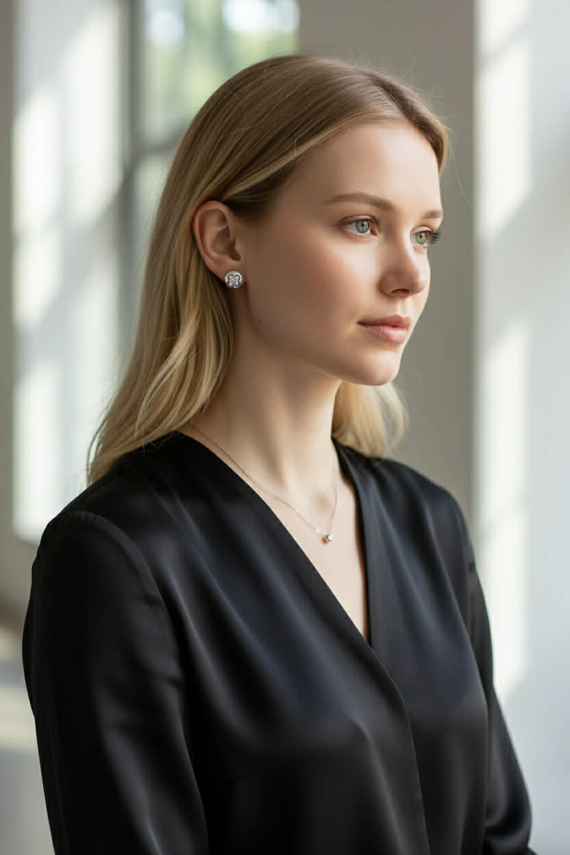 Orecchini Boule in Oro Bianco 18K con Diamanti a Fiore – Simmi Gioielli - Simmi Gioiellerie - Orecchini