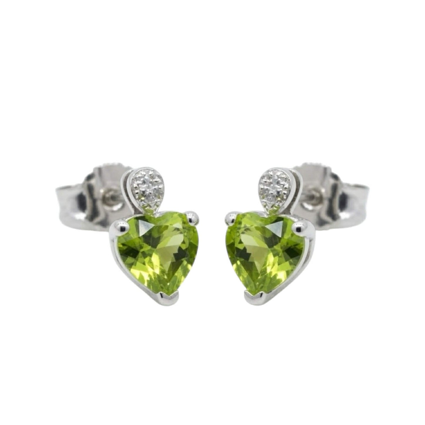 Orecchini Cuore in Oro Bianco con Peridoto e Diamanti - Simmi Gioielli - Simmi Gioiellerie - Orecchini