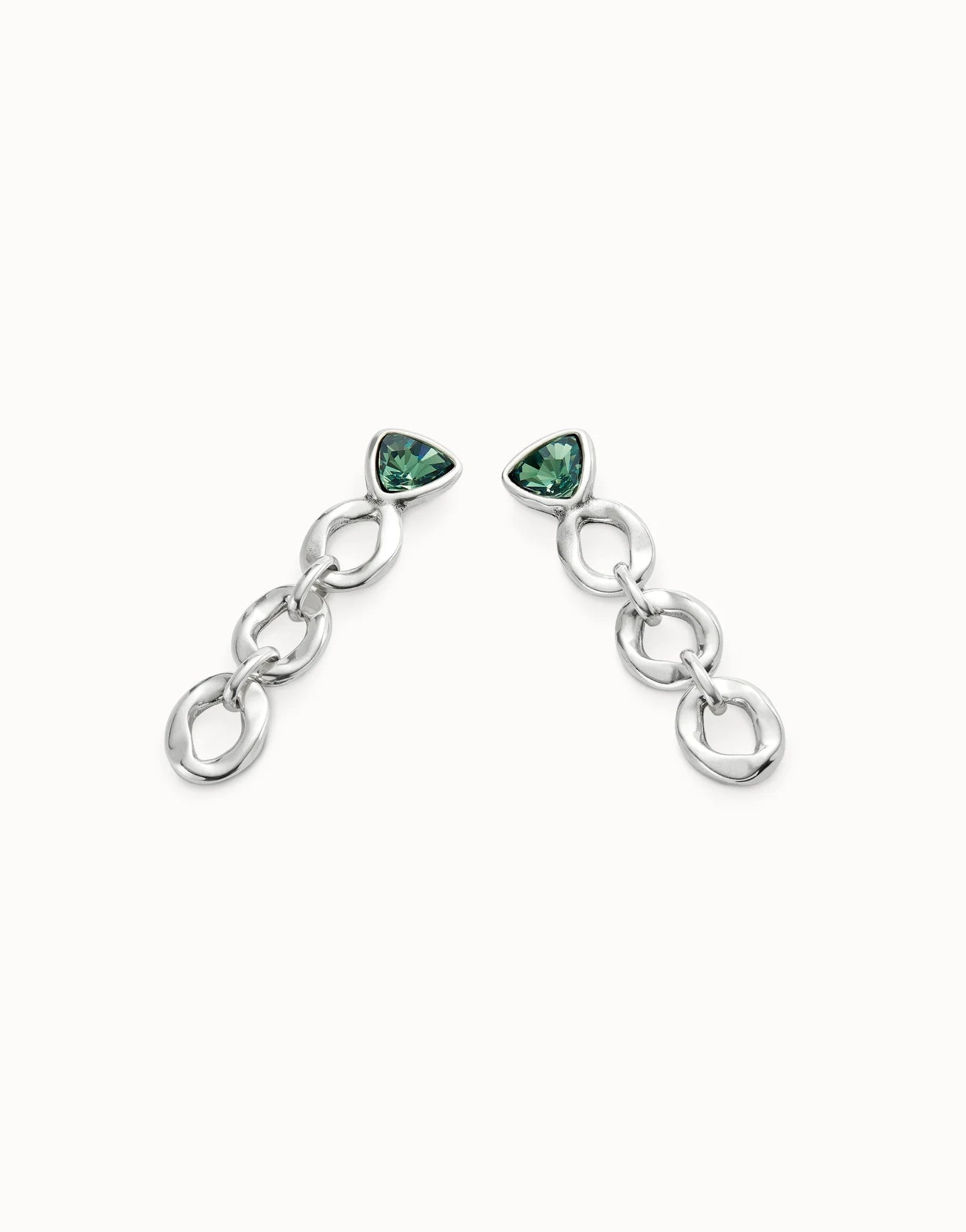 Orecchini da donna Uno de 50 lunghi placcati argento Sterling con cristallo verde triangolare - Simmi Gioiellerie - Orecchini