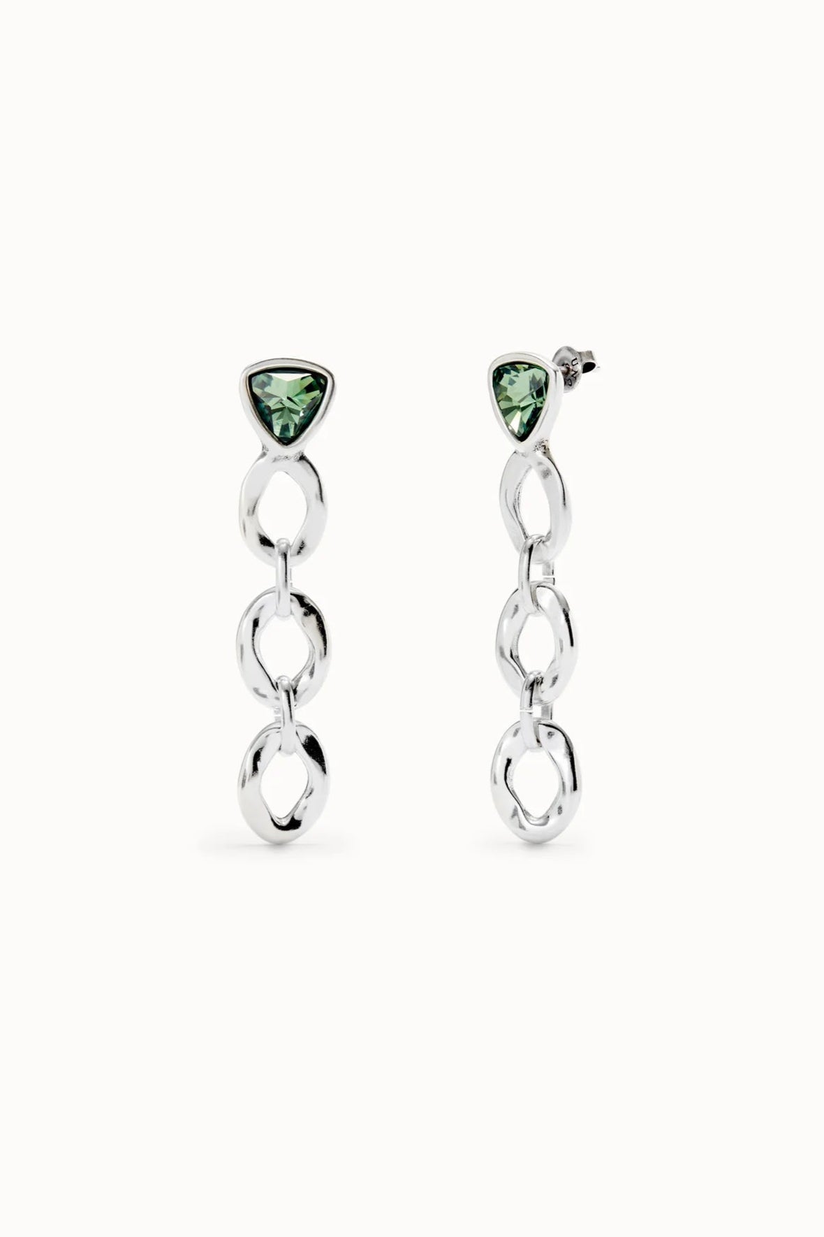 Orecchini da donna Uno de 50 lunghi placcati argento Sterling con cristallo verde triangolare - Simmi Gioiellerie - Orecchini