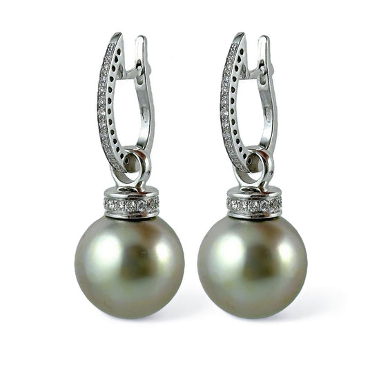 Orecchini pendenti in oro e diamanti con perle Tahiti - Simmi Gioielli - Simmi Gioiellerie - Orecchini