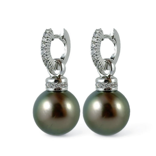Orecchini pendenti in oro e diamanti con perle Tahiti - Simmi Gioielli - Simmi Gioiellerie - Orecchini
