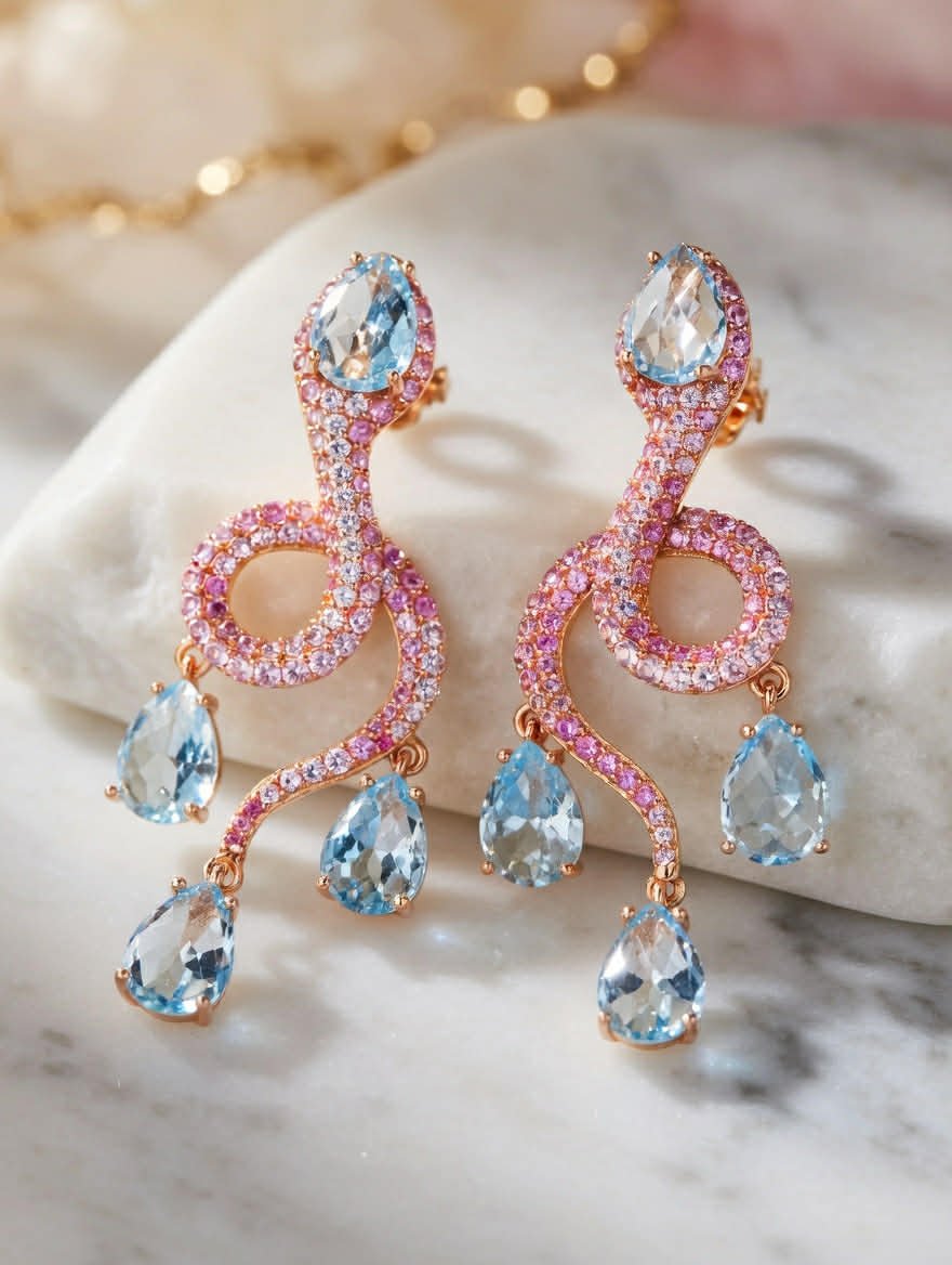 Orecchini Serpente in Argento Rosa con Cubic Zirconia e Quarzo Naturale – Crisor Gioielli - Simmi Gioiellerie - Orecchini