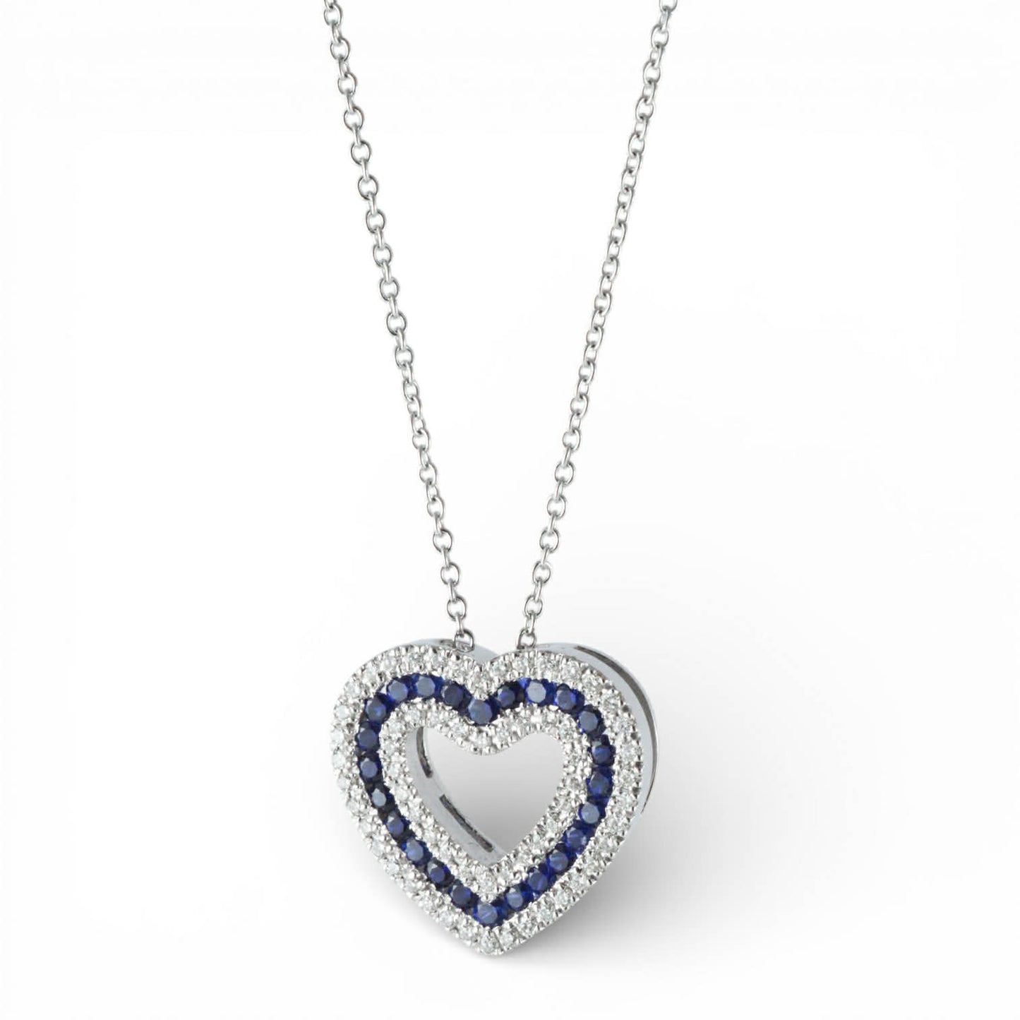 Pendente Cuore in Oro Bianco 18K con Diamanti e Zaffiri – Davite e Delucchi - Simmi Gioiellerie - Ciondolo