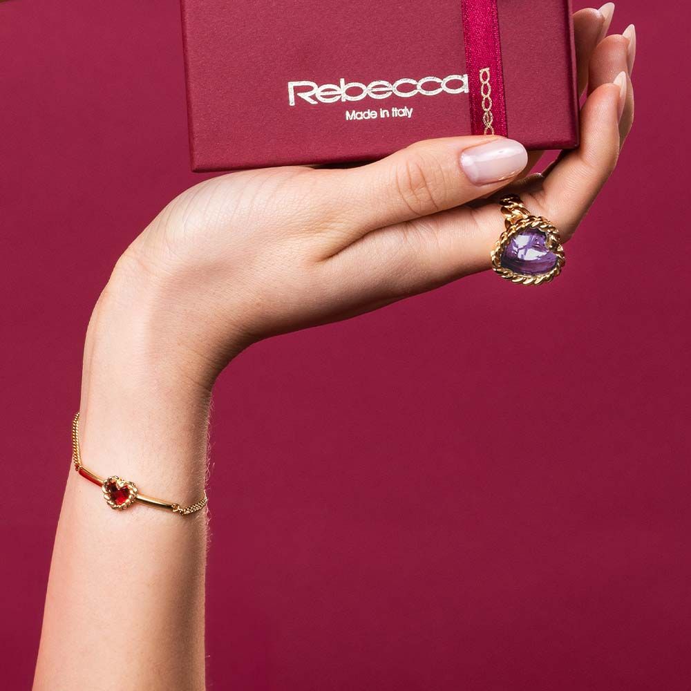 Rebecca Gioielli Anello Cocktail con castone a cuore grande e pietra colorata - Simmi Gioiellerie - Anelli