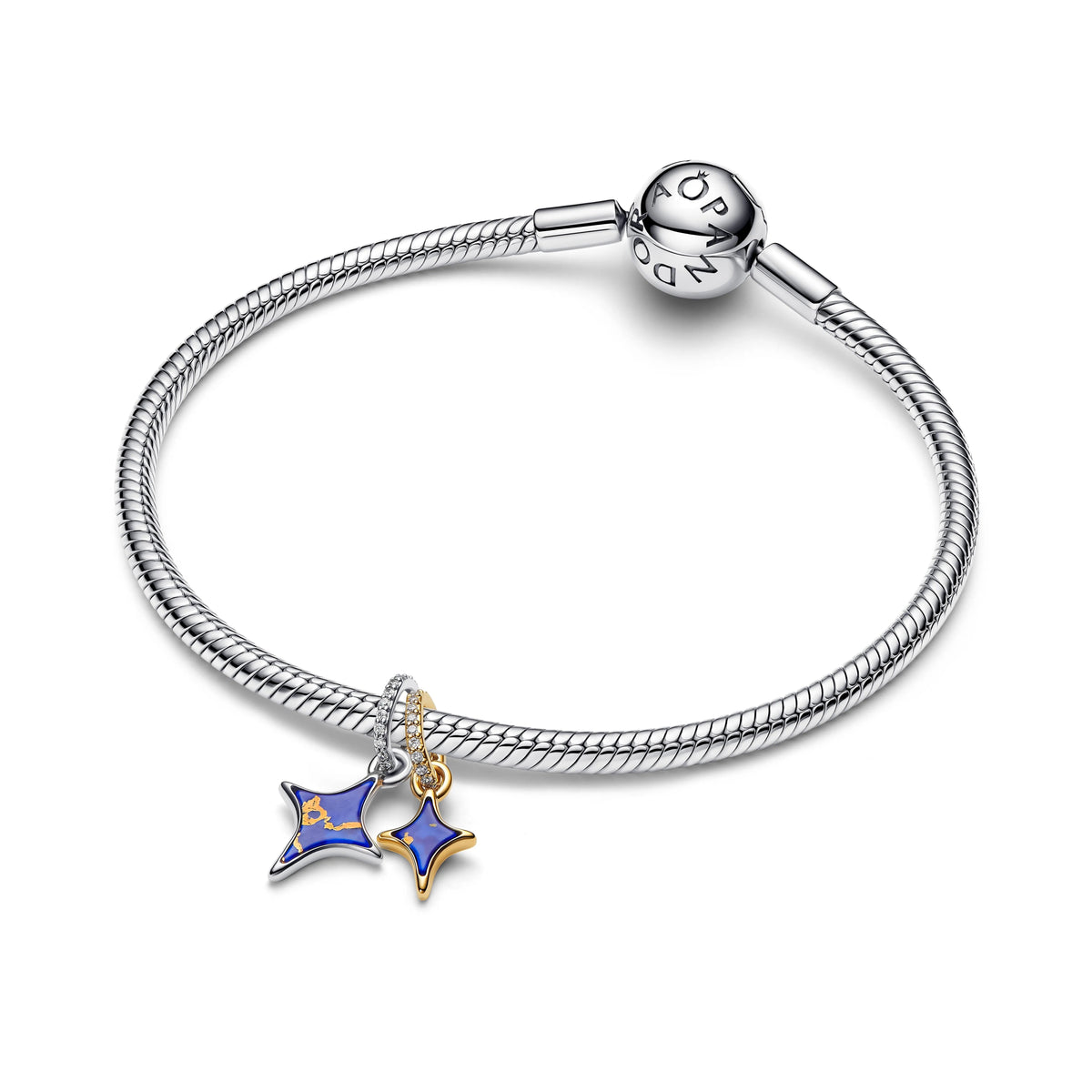 Stella duo argento sterling e placcato oro 14k pendente divisibile con sintetico of lapis lazuli e zirconia cubica trasparente - 764945C01 - Simmi Gioiellerie -Charm