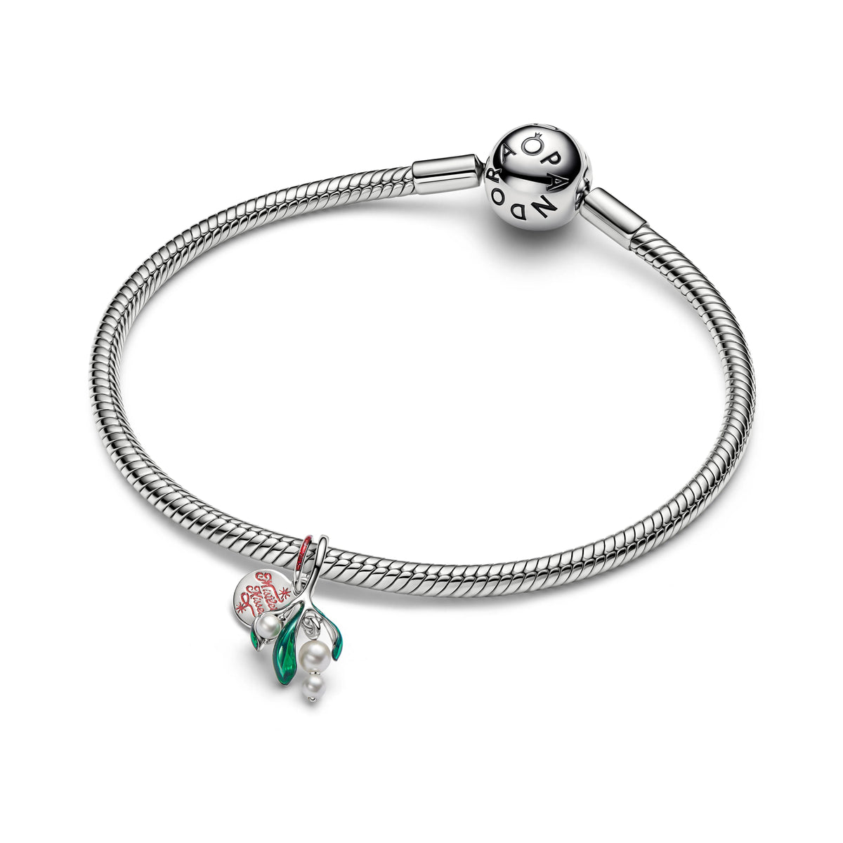 Vischio placcato platino doppio pendente con lacquerosso artificial pearl, smalto rosso e verde - 735066C01 - Simmi Gioiellerie -Charm