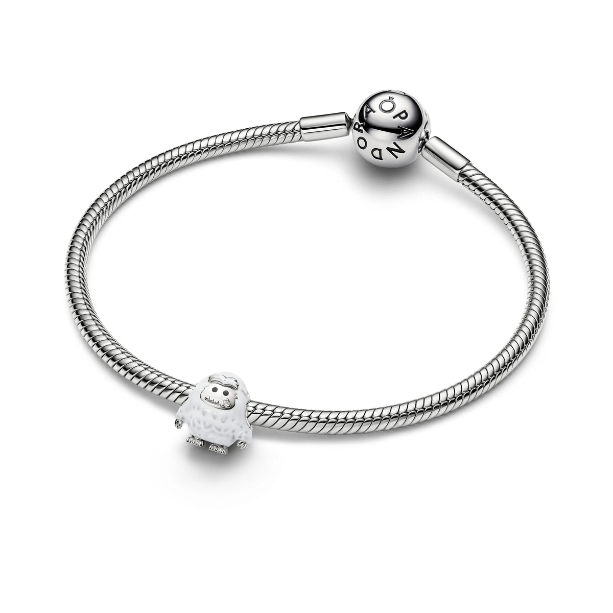 Yeti placcato platino charm con zirconia cubica trasparente, smalto bianco e nero - 735058C01 - Simmi Gioiellerie -Charm