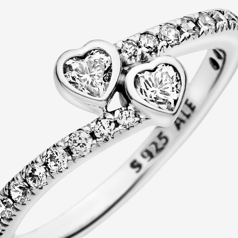 Anello due cuori scintillanti - Simmi gioiellerie -Anelli