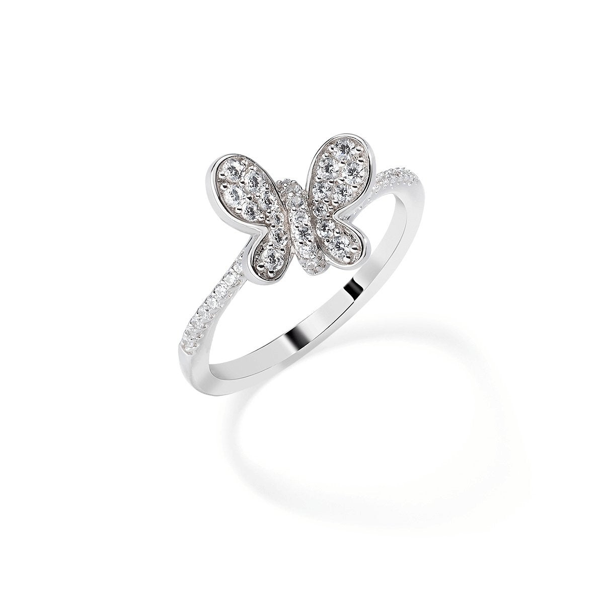Anello Rodio Farfalla Zirconi Bianchi - RBUBB - Simmi Gioiellerie -Anelli