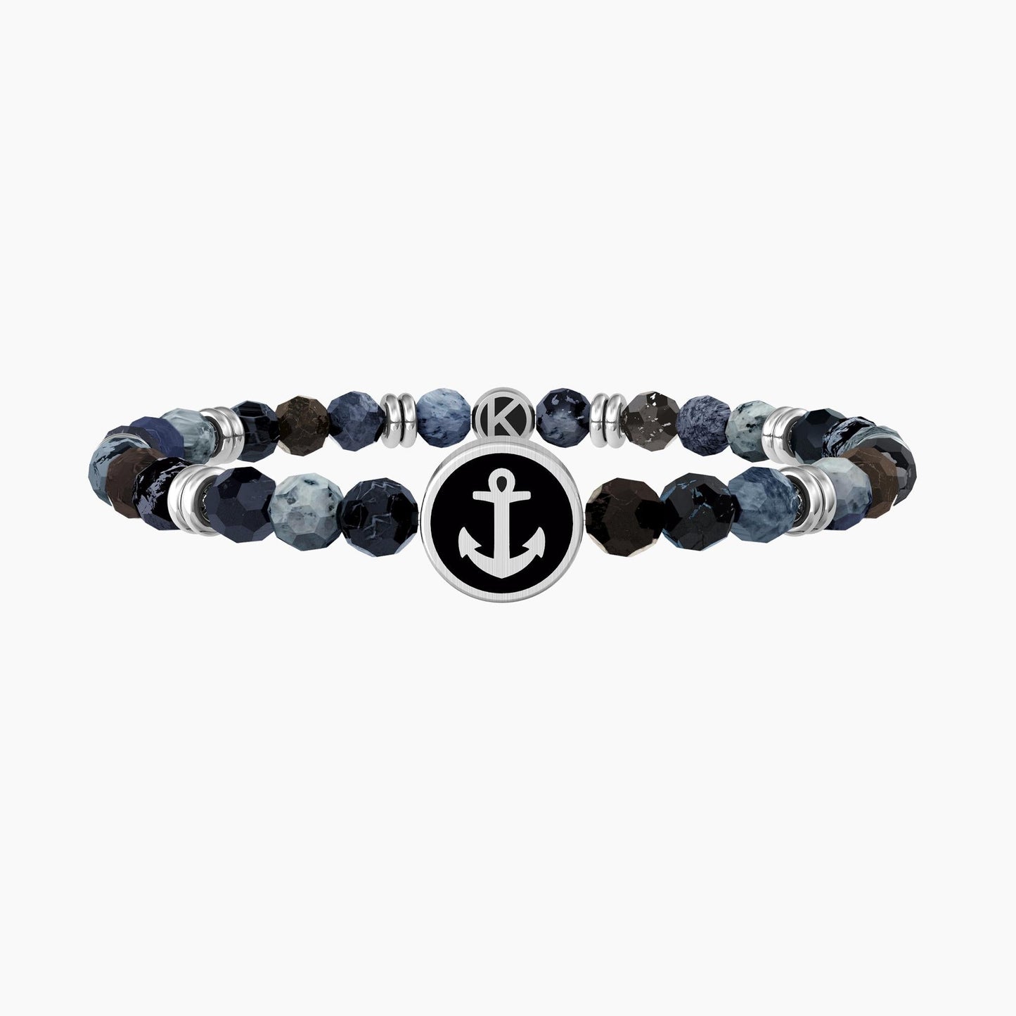 Bracciale elasticoper il papà con agata blu e ancora ANCORA | PAPÀ SEI LA MIA FORZA - 732263 - Simmi Gioiellerie -Bracciali