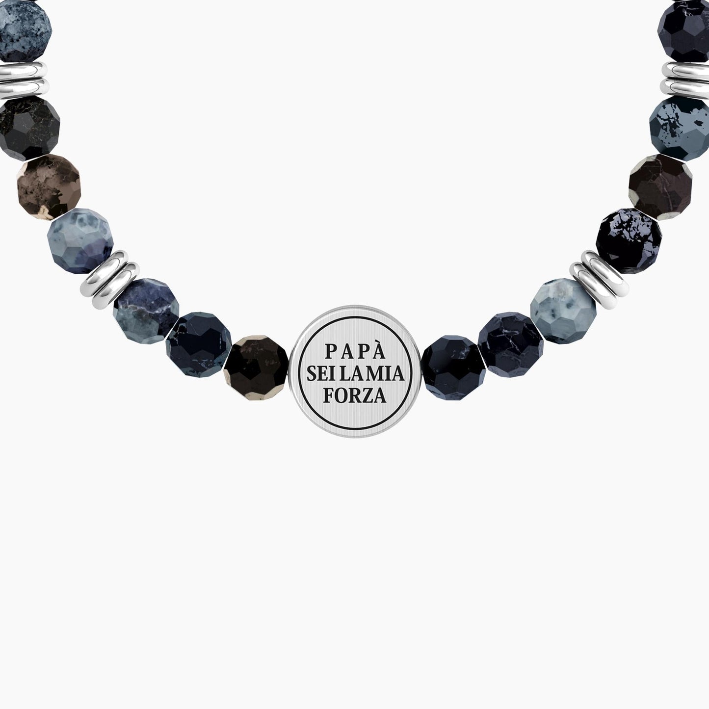 Bracciale elasticoper il papà con agata blu e ancora ANCORA | PAPÀ SEI LA MIA FORZA - 732263 - Simmi Gioiellerie -Bracciali