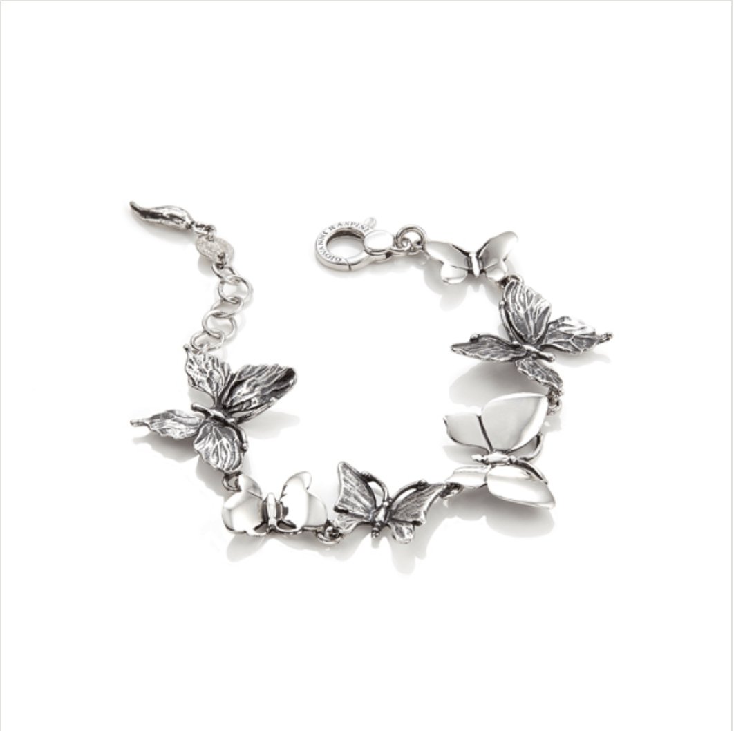 Bracciale Donna In Argento 925 Con Farfalle E Zirconi, Regolabile 16,2+5cm, Regalo Idea