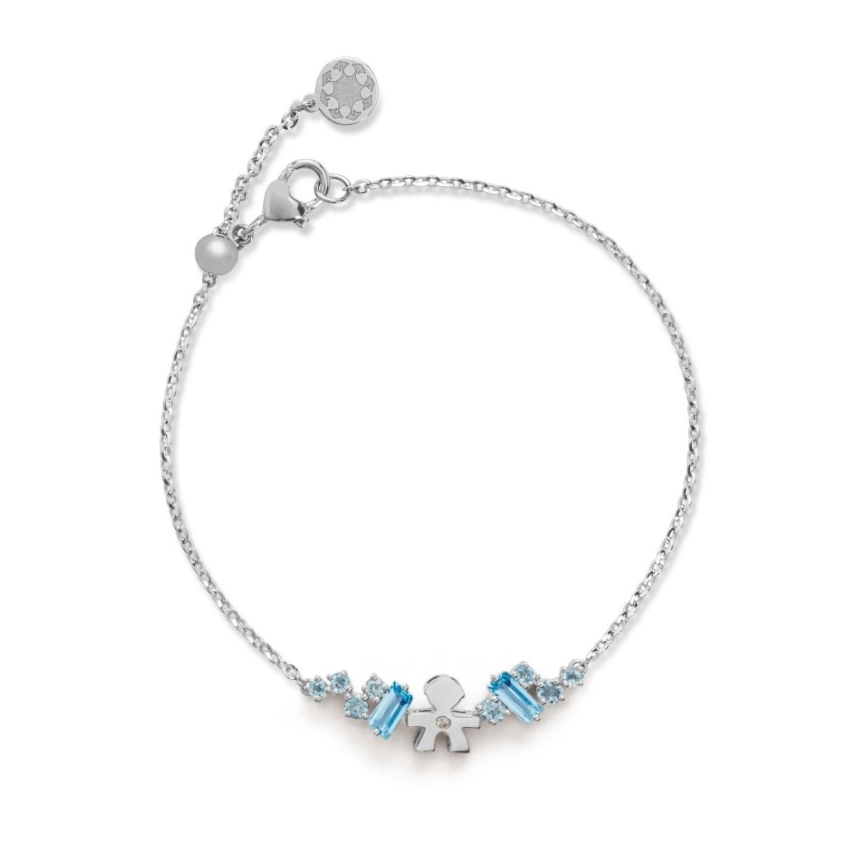 BRACCIALE LES BONBONS CON SAGOMA BIMBO, IN ORO BIANCO CON TOPAZI, ACQUAMARINE E DIAMANTE - LBB856 - Simmi Gioiellerie -Bracciali