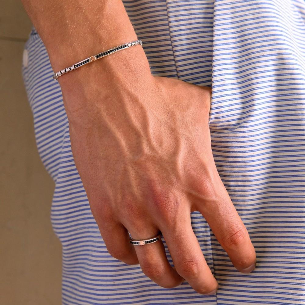 Bracciale Zancan in argento con targa, pietre nere e vite in oro rosa - EXB732 - Simmi Gioiellerie -Bracciali