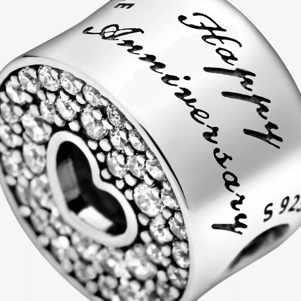 Charm Pandora Buon Anniversario Pavé e cuore - 791977CZ - Simmi gioiellerie -Charm