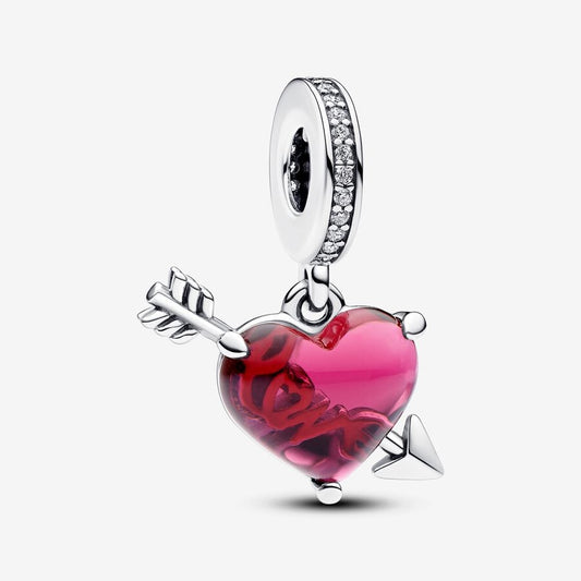 Charm Pendente Cuore con Freccia Vetro di Murano - 793085C01 - Simmi Gioiellerie -Charm