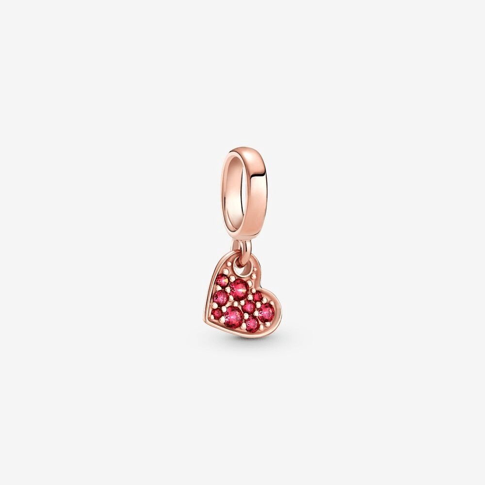 Charm pendente Cuore obliquo con pavé rosso - 789404C02 - Simmi Gioiellerie -Charm