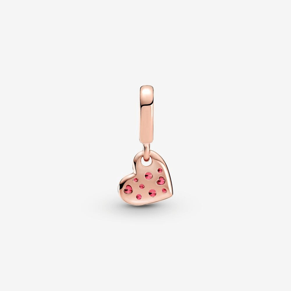 Charm pendente Cuore obliquo con pavé rosso - 789404C02 - Simmi Gioiellerie -Charm
