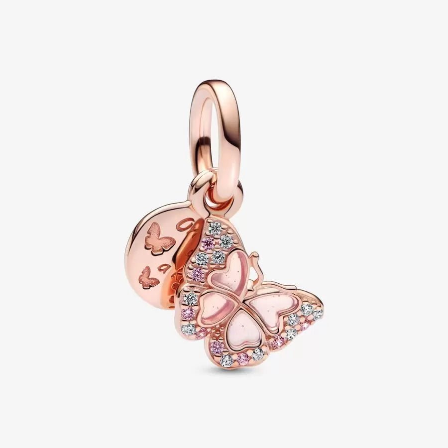 Charm pendente doppio Farfalla Rosa e Messaggio - 782555C01 - Simmi Gioiellerie -Charm
