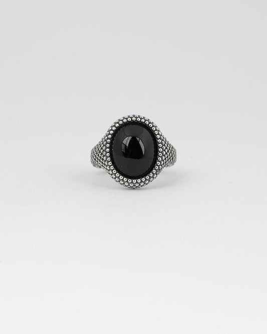 CHEVALIER OVALE PUNTINATO CON PIETRA ONICE - N25ANEPQ064 - Simmi Gioiellerie -Anelli