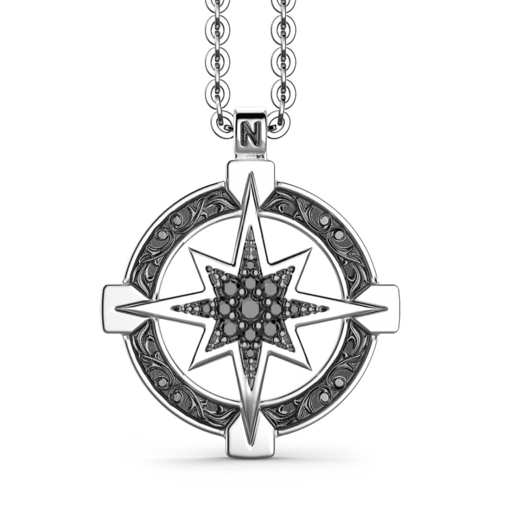 Collana Zancan in argento con pendente a rosa dei venti e pietre nere - EXC535 - Simmi Gioiellerie -Collane