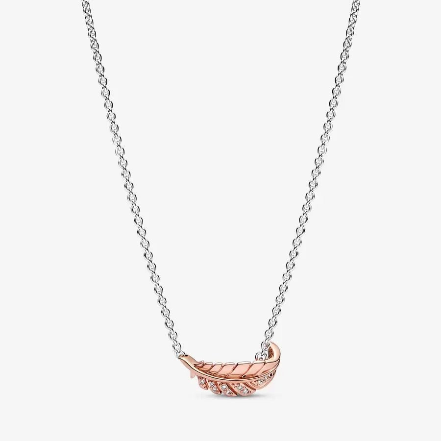 Collier bicolore Piuma Curva Fluttuante - 382575C01-45 - Simmi Gioiellerie -Collane