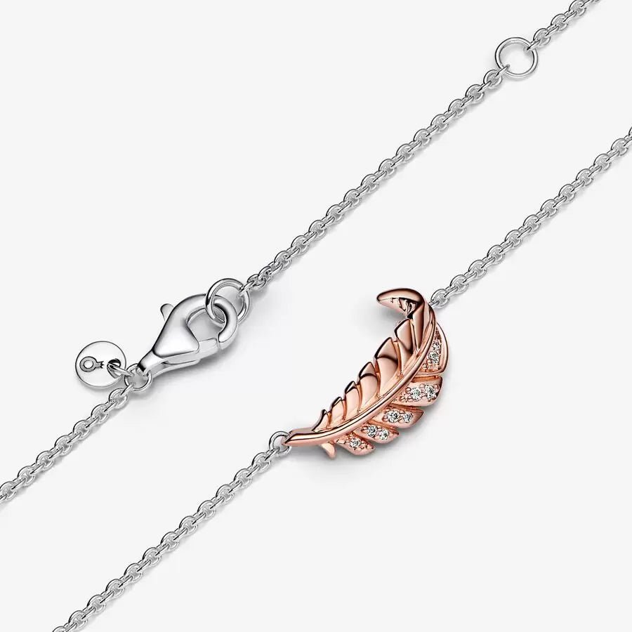 Collier bicolore Piuma Curva Fluttuante - 382575C01-45 - Simmi Gioiellerie -Collane