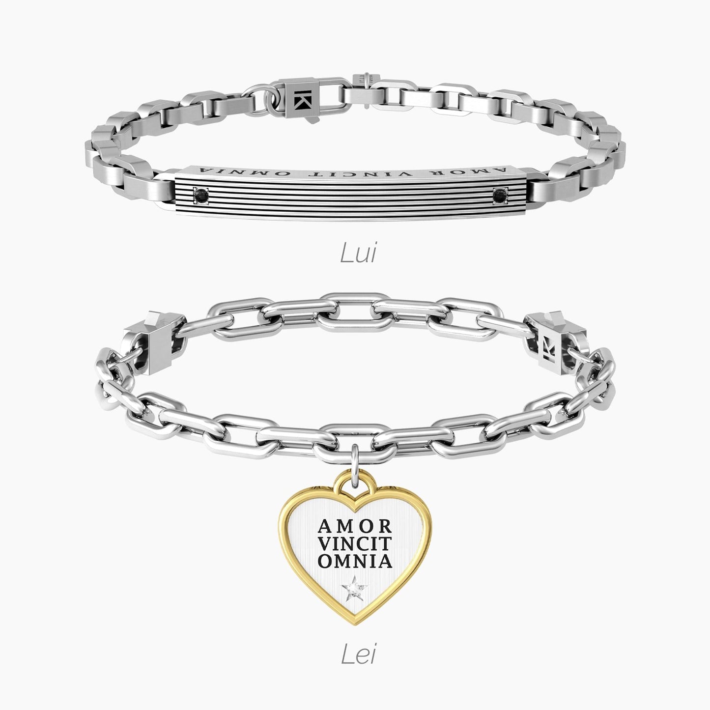 Coppia di bracciali con catena e frase amor vincit omnia - 732131 - Simmi Gioiellerie -Bracciali