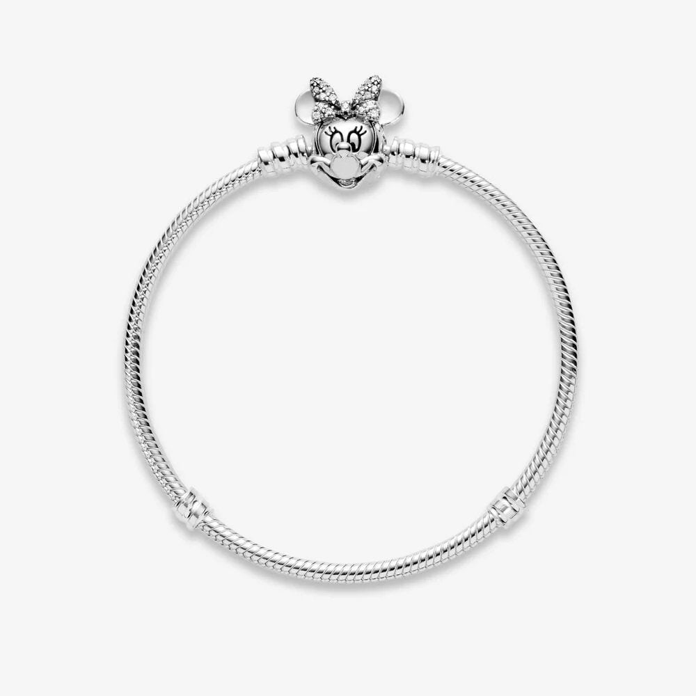Disney, Bracciale Pandora Moments con maglia snake e chiusura con Minnie e pavé - 597770CZ - Simmi Gioiellerie -Bracciali