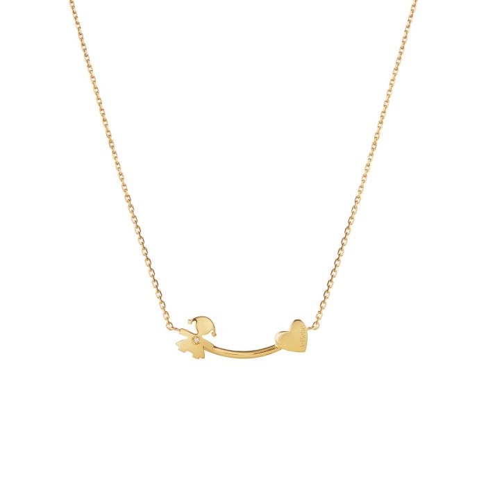 LES PETITS COLLANA BIMBA E CUORE ORO GIALLO E DIAMANTE - Simmi Gioiellerie -Collane