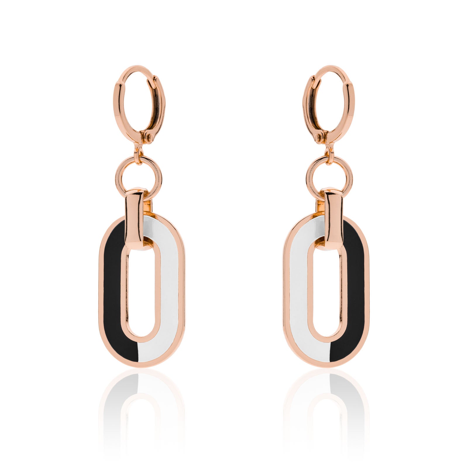 Orecchini in bronzo rosa Unoaerre con smalto bianco e nero - 2087 - Simmi Gioiellerie -Orecchini
