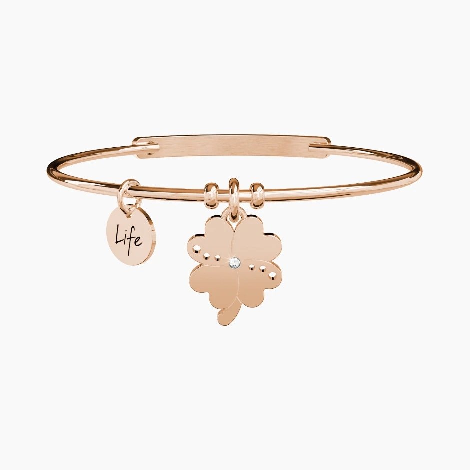 QUADRIFOGLIO | FORTUNA Il prato nasconde un verde talismano, se la fortuna ti vede ti prende per mano. Ricchezza, amore e amicizia sincera, con quattro foglie il tuo sogno si avvera! - 731033 - Simmi Gioiellerie -Bracciali