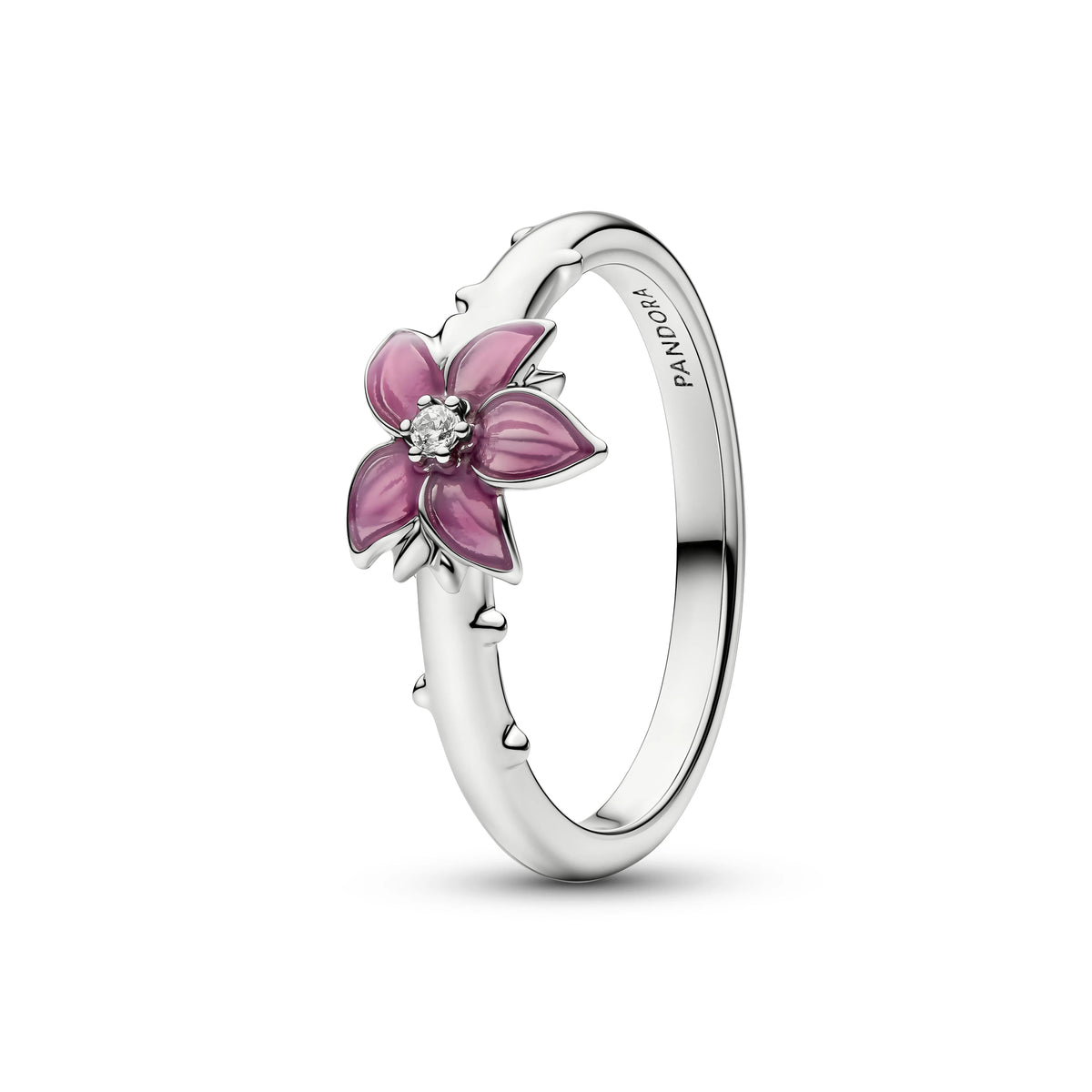 Disney Mulan cherry blossom placcato platino anello with zirconia cubica trasparente and smalto rosa - 135027C01