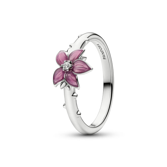 Disney Mulan cherry blossom placcato platino anello with zirconia cubica trasparente and smalto rosa - 135027C01