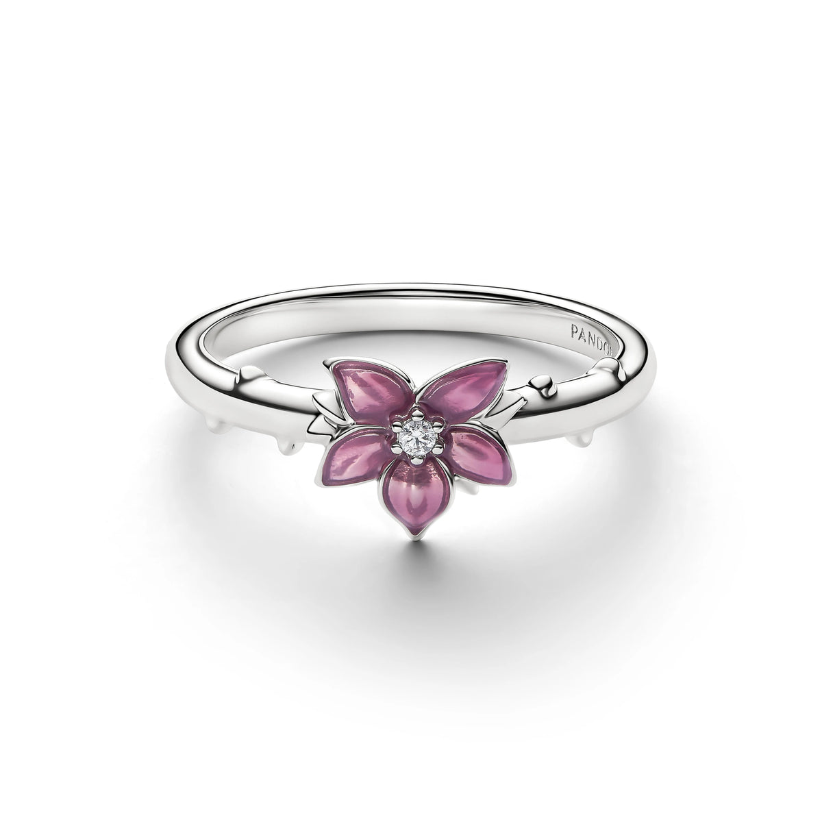 Disney Mulan cherry blossom placcato platino anello with zirconia cubica trasparente and smalto rosa - 135027C01