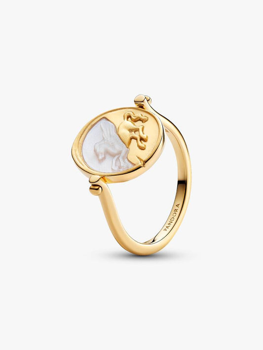 Anello girevole Pegaso placcato oro 14k con madreperla artificiale in biorisina bianco dorato - 164812C01