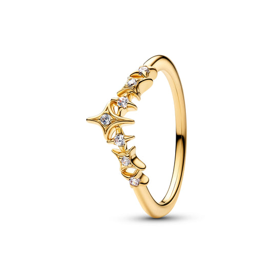 Stella con tiara placcato oro 14k anello with zirconia cubica trasparente - 164946C01
