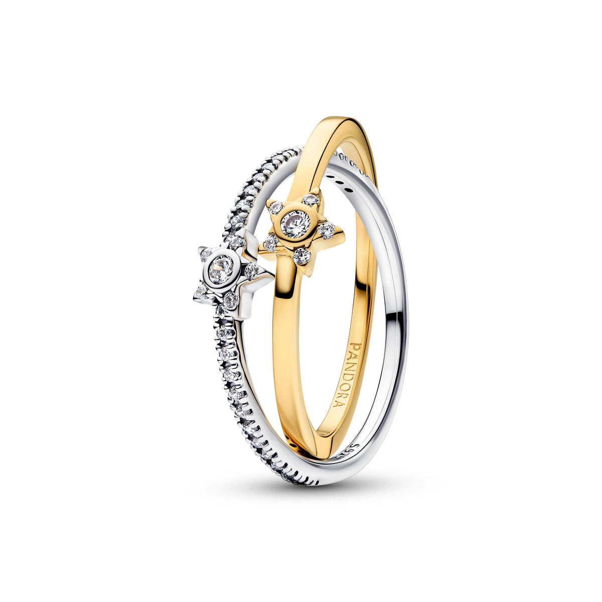 Stellas argento sterling and placcato oro 14k crossover anello with zirconia cubica trasparente - 165079C01