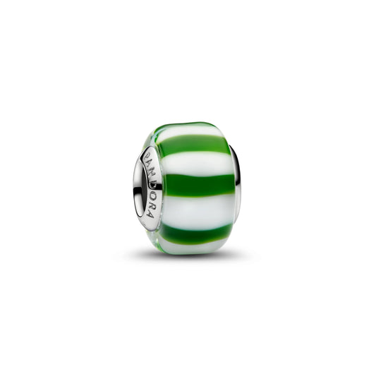 Placcato platino charm with verde and bianco vetro di Murano - 735071C02