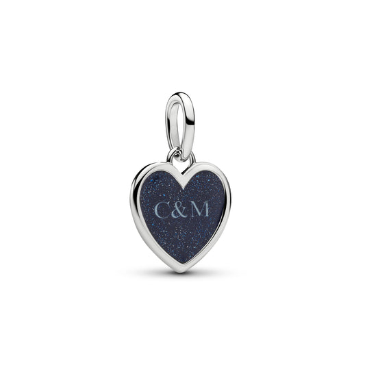 Engravable cuore placcato platino pendente with blu smalto glitterato - 735088C01