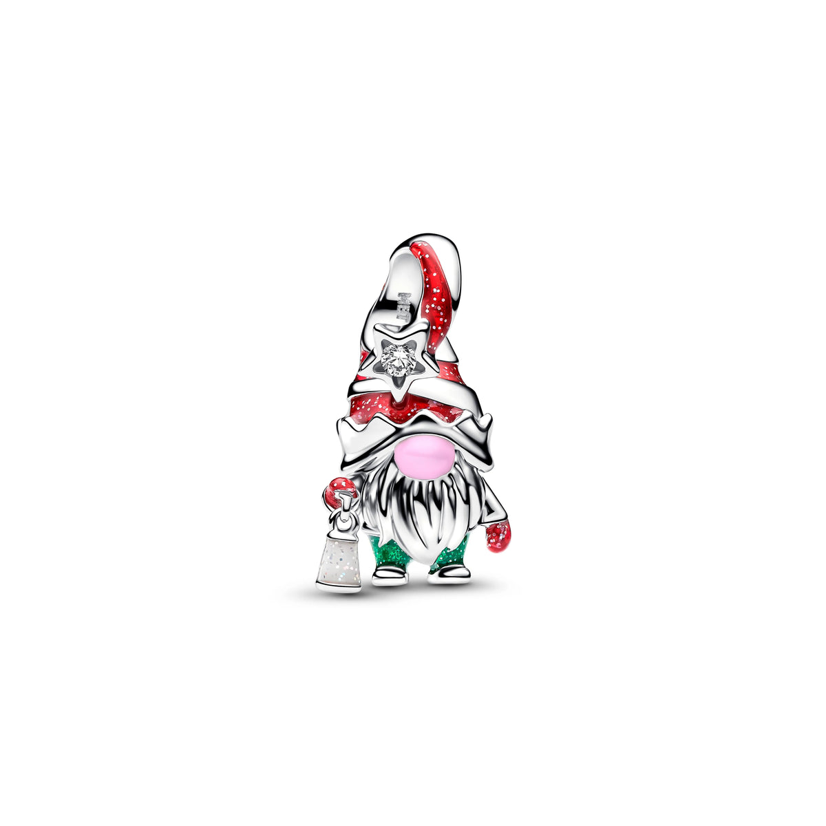 Gnomo charm in argento sterling with zirconia cubica trasparente, rosso, rosa and fosforescente smalto - 794969C01