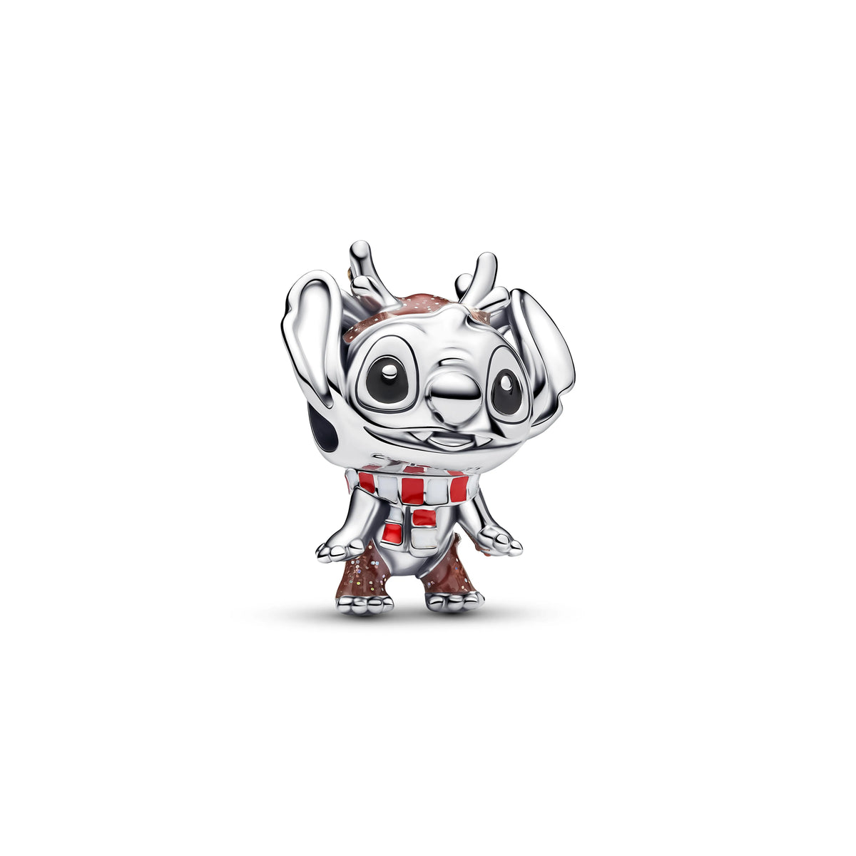 Disney Christmas Stitch charm in argento sterling with glittery marrone, nero, bianco and smalto rosso - 795024C01