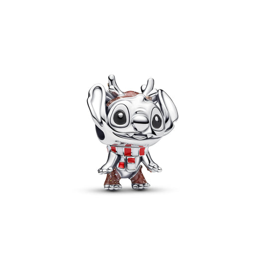 Disney Christmas Stitch charm in argento sterling with glittery marrone, nero, bianco and smalto rosso - 795024C01