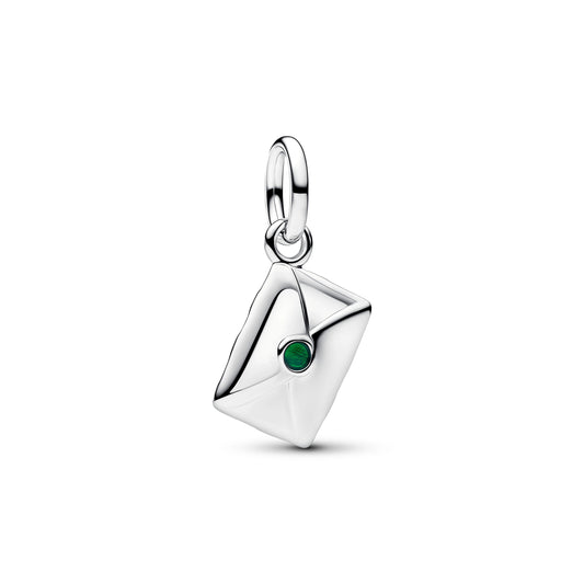 Lettera a Babbo Natale argento sterling pendente with zirconia cubica trasparente, smalto rosso e verde - 795065C01