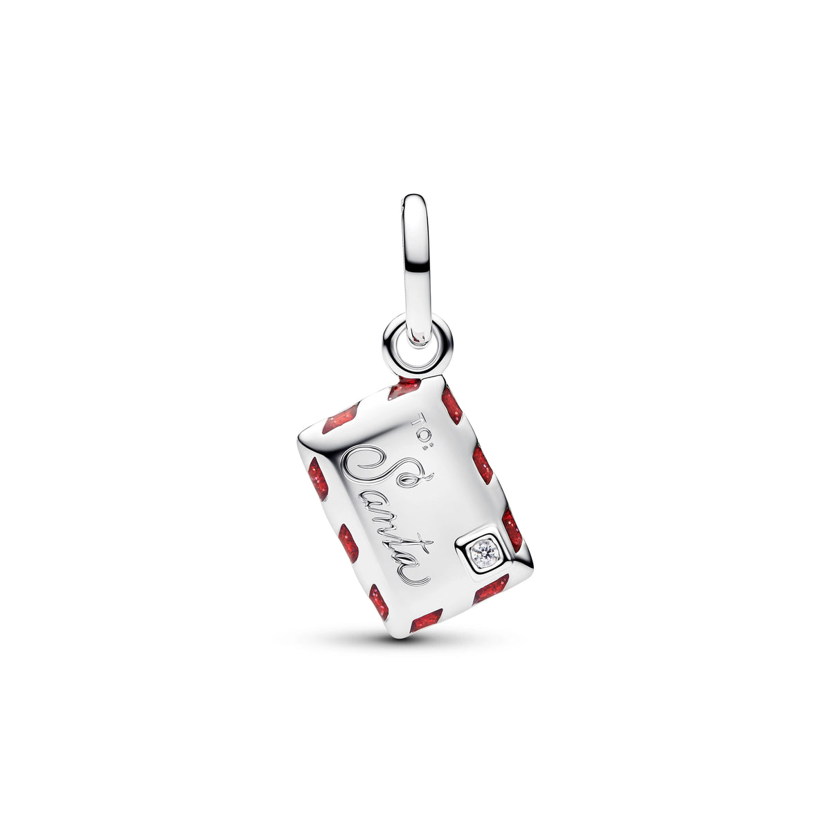 Lettera a Babbo Natale argento sterling pendente with zirconia cubica trasparente, smalto rosso e verde - 795065C01