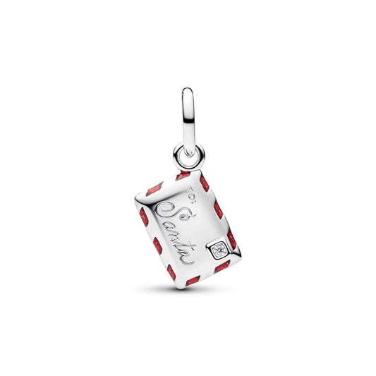 Lettera a Babbo Natale argento sterling pendente with zirconia cubica trasparente, smalto rosso e verde - 795065C01