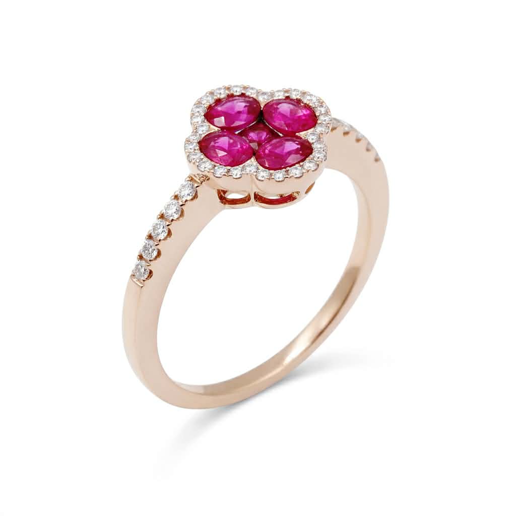 Anello Fiore in Oro Rosa con Rubini e Diamanti – Simmi Gioielli