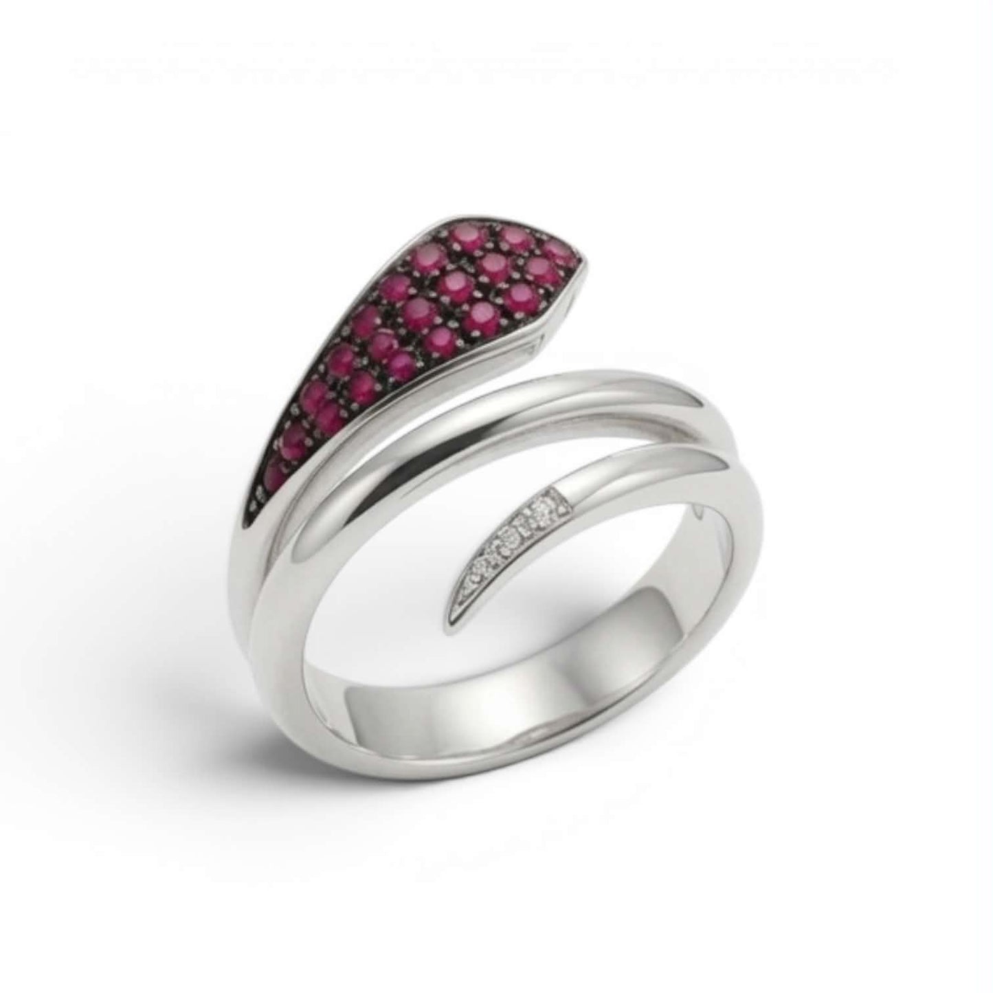 Anello Serpente Oro Bianco 18 Carati con Rubini e Diamanti – Simmi Gioielli