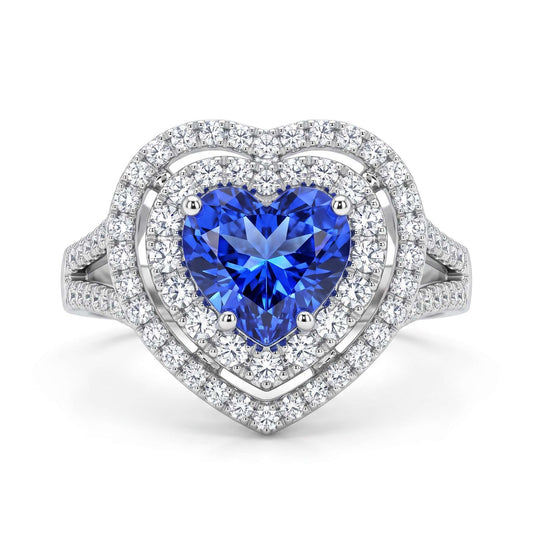 Anello in Oro Bianco con Tanzanite Taglio a Cuore e Diamanti – Simmi Gioielli